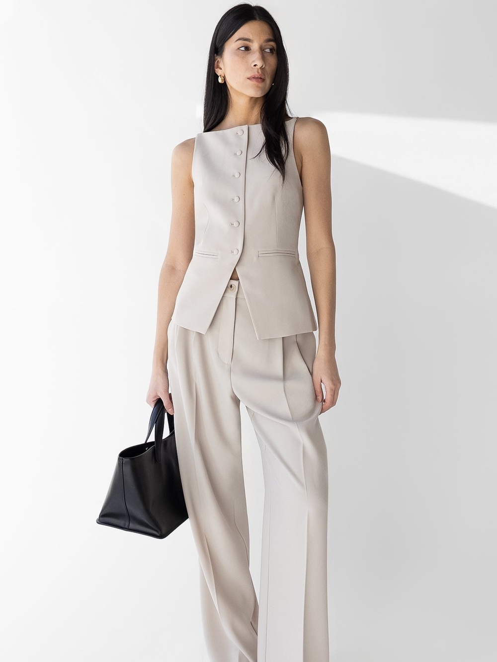 OAK + FORT High Neckline Button Vest – Metal Grey | Size S